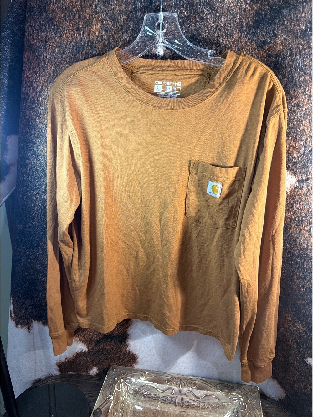 Carhartt Loose Fit Long Sleeve Pocket Tee in Brown, Size Small